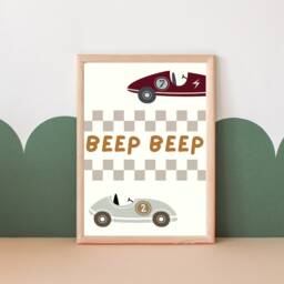 Beep Beep Checkered Race Car Print. Perfect Wall Art For A Nursery, Bedroom Or Playroom - Print Only - thumbnail 2