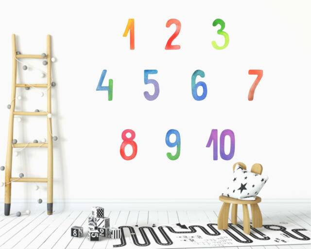 Watercolor Numbers 1-10 Wall Decals Rainbow Kids Room Decor - image 1
