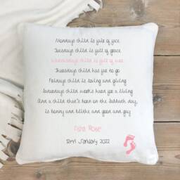 Personalised Monday's Child Nursery Cushion, Baby Christening Cushion Pillow, Decor, New Gift, Poem - thumbnail 2