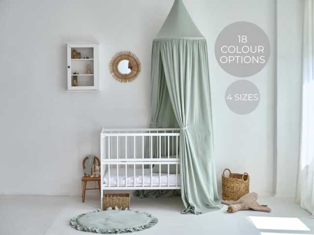 Kids Bed Canopy, Canopy Sage Green, Hanging Crib Tent, Muslin Baldachin - image 1