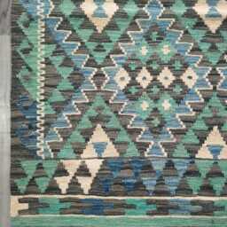 Kilim Rug Turquoise, Handmade Artisan Afghan Turkish Persian Qashqai Kilim, Moroccan Navajo Bohemian Natural Wool Flatweave 123x80 cm - thumbnail 2