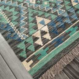 Kilim Rug Turquoise, Handmade Artisan Afghan Turkish Persian Qashqai Kilim, Moroccan Navajo Bohemian Natural Wool Flatweave 123x80 cm - thumbnail 3