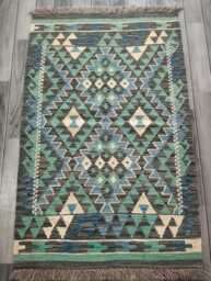 Kilim Rug Turquoise, Handmade Artisan Afghan Turkish Persian Qashqai Kilim, Moroccan Navajo Bohemian Natural Wool Flatweave 123x80 cm - thumbnail 1
