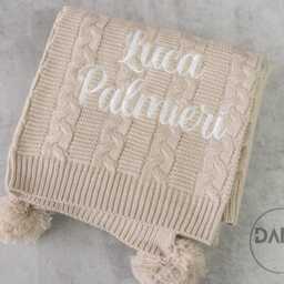 Personalised Cable Knit Baby Blanket With Pom-Poms - thumbnail 4