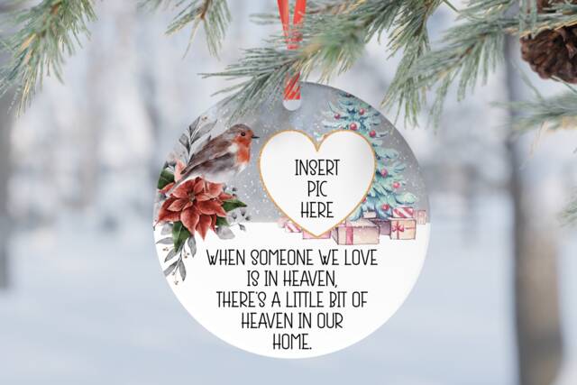 Memory in Heaven Christmas Personalised Photo Robin Dad Mum Son Daughter Gift Present Keepsake Novelty Bauble Tree Xmas