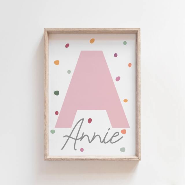 Girls Blush Pink Initial Print, Pastel Nursery Name Bedroom Prints, Playroom Decor Wall Art - image 1