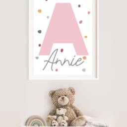 Girls Blush Pink Initial Print, Pastel Nursery Name Bedroom Prints, Playroom Decor Wall Art - thumbnail 2