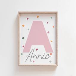 Girls Blush Pink Initial Print, Pastel Nursery Name Bedroom Prints, Playroom Decor Wall Art - thumbnail 1