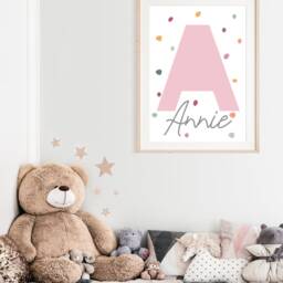 Girls Blush Pink Initial Print, Pastel Nursery Name Bedroom Prints, Playroom Decor Wall Art - thumbnail 3