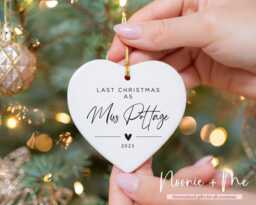 Last Christmas As A Miss Keepsake, Tree Decoration, Personalised Ceramic Bauble, Engagement Hanging Ornament Gift Style9 - thumbnail 1