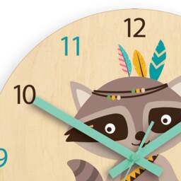Kids Wall Clock - Raccoon With Personalizen Name, Wood Clock, Large Clock Childrens Room Wall Art Woodland - thumbnail 2