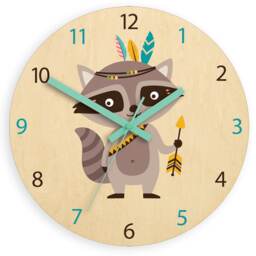 Kids Wall Clock - Raccoon With Personalizen Name, Wood Clock, Large Clock Childrens Room Wall Art Woodland - thumbnail 4