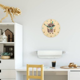 Kids Wall Clock - Raccoon With Personalizen Name, Wood Clock, Large Clock Childrens Room Wall Art Woodland - thumbnail 3