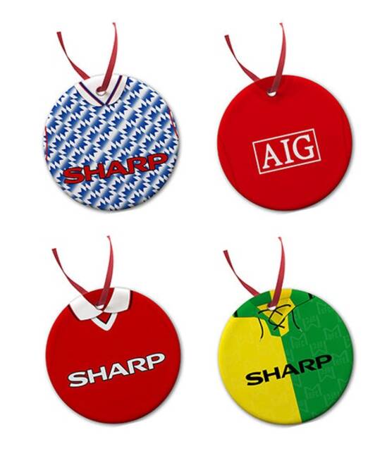 Man Utd Retro Shirts Kits Christmas Tree Decoration Bauble Flat Ceramic Great Gift Manchester Pack Of 4