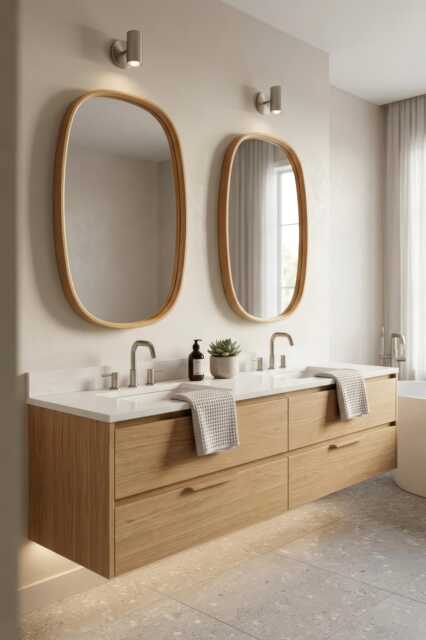 Wood Bathroom Wall Mirror, Solid Oak Or Walnut Frame, Modern Hallway Mirror - image 1