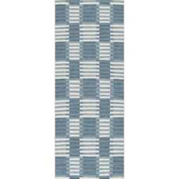 Handwoven Wool Kilim Runner Rug - Blue White Geometric Nordic Flatweave Mat - thumbnail 2