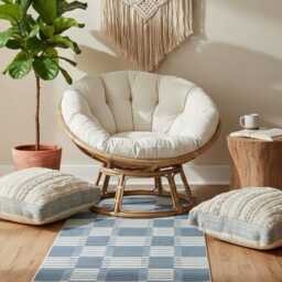 Handwoven Wool Kilim Runner Rug - Blue White Geometric Nordic Flatweave Mat - thumbnail 3