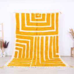 Moroccan Rug , 6x10 Ft Beni Ouarain Rug, Fabulous White & Yellow Carpet - thumbnail 1