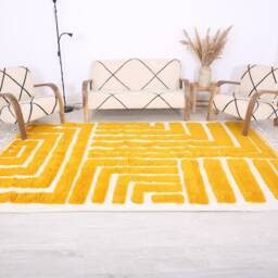 Moroccan Rug , 6x10 Ft Beni Ouarain Rug, Fabulous White & Yellow Carpet - thumbnail 3