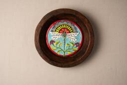 Dragonfly Ceramic Wall Art - Handmade Tile Mosaic in Wood Dough Bowl - Made To Order - thumbnail 1