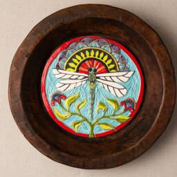 Dragonfly Ceramic Wall Art - Handmade Tile Mosaic in Wood Dough Bowl - Made To Order - thumbnail 2