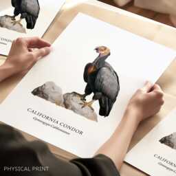 Bird Print, California Condor Poster Illustration, Gifts, Birds Of Prey, Home Wall Decor - thumbnail 1