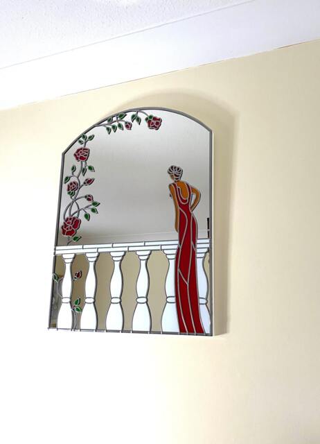 Art Deco Mirror - The Mediterranean Lady With Roses & Balustrade - image 1