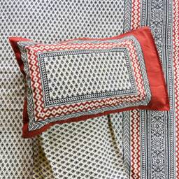 Hand Block Printed Booti Printed Bedsheet With 2 Pillow Covers Soft & Comfy Bedspread Table Cover Home Decor Bedroom - 90x108 B60 - thumbnail 2