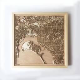 San Diego Wood Map - Laser Cut City Streets, 3D Framed Wall Art - thumbnail 1