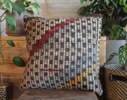 50cm - 20Inch Vintage Kilim Cushion Cover Handwoven - Full Brocade Red & Yellow Accents - thumbnail 1