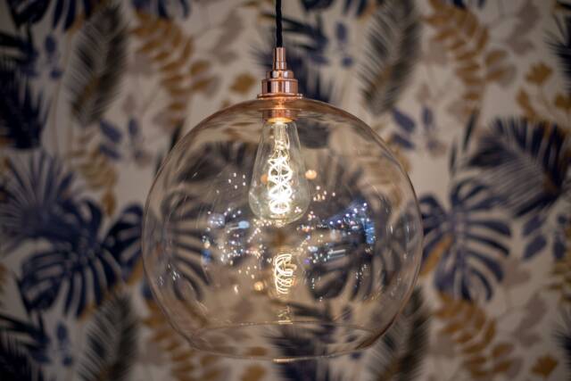 Handblown Clear Glass Ball Pendant Light 300mm With Copper Lampholder - image 1