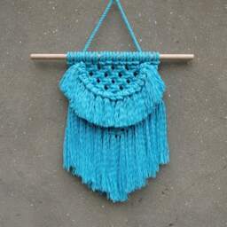 Blue Macrame Wall Hanging Cotton Rope, Wood Dowel - 15 Inch - thumbnail 3