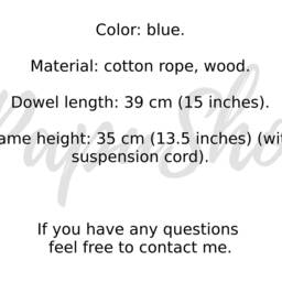 Blue Macrame Wall Hanging Cotton Rope, Wood Dowel - 15 Inch - thumbnail 2