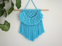 Blue Macrame Wall Hanging Cotton Rope, Wood Dowel - 15 Inch - thumbnail 1