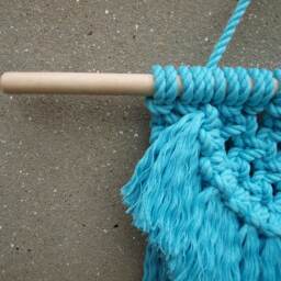 Blue Macrame Wall Hanging Cotton Rope, Wood Dowel - 15 Inch - thumbnail 4