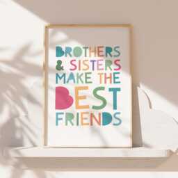 Set Of 3 Playroom Prints, Brother & Sister Rainbow Wall Art, Colourful, Siblings Prints - thumbnail 3