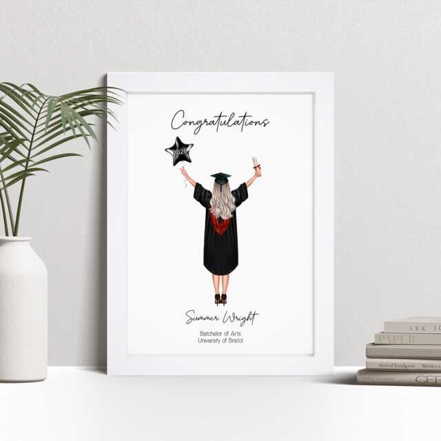 Personalised Female Graduation Portrait Print, Uni Leaving Gift, Custom Wall Art - image 1