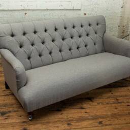 Handmade 3 Seater - Warm Grey Herringbone Wool Fabric Chesterfield Sofa - thumbnail 3