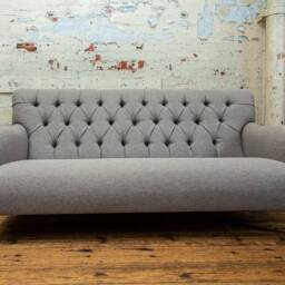 Handmade 3 Seater - Warm Grey Herringbone Wool Fabric Chesterfield Sofa - thumbnail 2