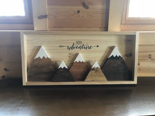 Framed Seek Adventure 3D Mountain Range Wall Art Cabin Decor Rustic Home Decoration - image 1