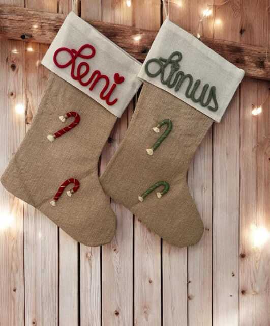 Personalized Santa Stocking With Name & Candy Canes/Gingerbread Man Reindeer Moriv Personalized Gifts For Christmas - image 1
