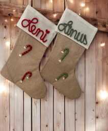 Personalized Santa Stocking With Name & Candy Canes/Gingerbread Man Reindeer Moriv Personalized Gifts For Christmas