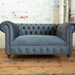 British Handmade 2 Seater Graphite Grey Velvet Chesterfield Sofa - thumbnail 2