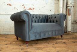 British Handmade 2 Seater Graphite Grey Velvet Chesterfield Sofa - thumbnail 1