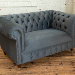 British Handmade 2 Seater Graphite Grey Velvet Chesterfield Sofa - thumbnail 4