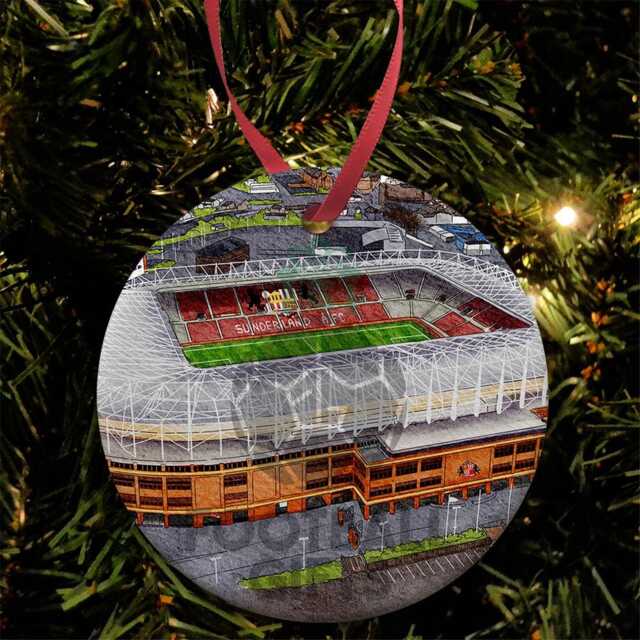 Sunderland Around The Grounds Stadium Of Light Water Colour Christmas Tree Decoration Bauble Flat Ceramic Great Fans Gift
