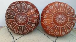 Set Of Two Tan Leather Pouf, Sttuning Moroccan Pouf, Moroccan Ottoman Pouf Foostool Poufmoroccan Leatherpouf - thumbnail 1