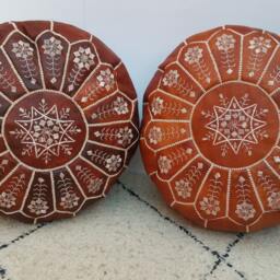 Set Of Two Tan Leather Pouf, Sttuning Moroccan Pouf, Moroccan Ottoman Pouf Foostool Poufmoroccan Leatherpouf - thumbnail 2