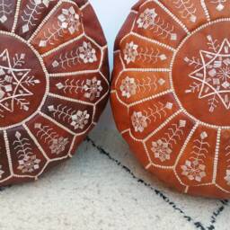Set Of Two Tan Leather Pouf, Sttuning Moroccan Pouf, Moroccan Ottoman Pouf Foostool Poufmoroccan Leatherpouf - thumbnail 3