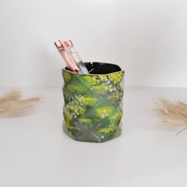 Galaxy Pen Pot/Desk Tidy - Green Ceramic With Metallic Stars - Stationary Holder, Utensil/Pencil Pot, Beaker, Secret Santa Gift - image 1